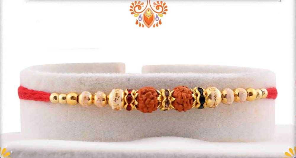 Rakhi for Brother Rakhi Set of 2 Rudraksha Rakhee Thread Bracelet for Bhai Bhaiya- Indian Rakhi Raksha Bandhan Festival