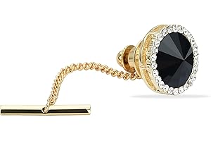 YYBONNIE Men's Classic Round Crystal Men's Tie Tack Gold Color Tie Tack Clutch Back Fashion Necktie Tack Pin with Chain Crystal Lapel Pins Brooch