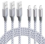 iPhone Cable,XUZOU Lightning Cable 3Pack 10FT Extra Long Nylon Braided USB Charger,Compatible with iphone 5/5S/5C/SE 6/6S 6 Plus/6S Plus 7/7 Plus, iPad mini/Air/Pro iPod touch(GrayWhite,10FT)