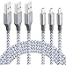 XUZOU xi-119-cable Lightning Cable 10' Extra Long Nylon Braided USB Charger, Compatible with iPhone 5/5S/5C/Se 6/6S 6 Plus/6S Plus 7/7 Plus/iPad Mini/Air/Pro iPod Touch - Gray/White - 3 Piece