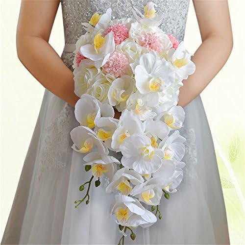 Hestian Artificial Flowers outdoor Butterfly orchid waterfall style hand bouquet Bouquet Blossom Silk DIY Home Wedding Decoration (multi)