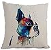 Cotton Linen Cartoon Lovely Animal Abstract Oil Painting Adorable Pet Dogs Boston Terrier Throw Pillow Covers Cushion Cover Decorative Sofa Bedroom Living Room Square 18 inches ¡­