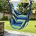 Finehter Hanging Rope Hammock with Pillow Set|Hanging Chair Swing seat for Indoor Outdoor Use|265 lbs Weight Capacity,Blue & Green Stripe,No Fade