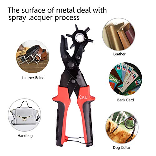 Leather Hole Punch Set for Belts, Watch Bands, Straps, Dog Collars, Saddles, Shoes, Fabric, DIY Home or Craft Projects. Super Heavy Duty Rotary Puncher, Eyelet Pliers, Multi Hole Sizes Maker Tool - Thumbnail 4