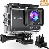 Crosstour Action Camera Ultra HD 4K 20MP WiFi Underwater Cam 40M EIS Anti-Shake Time-Lapse Recording Plus 2 Rechargeable 1350mAh Batteries USB Charger Accessories Sets