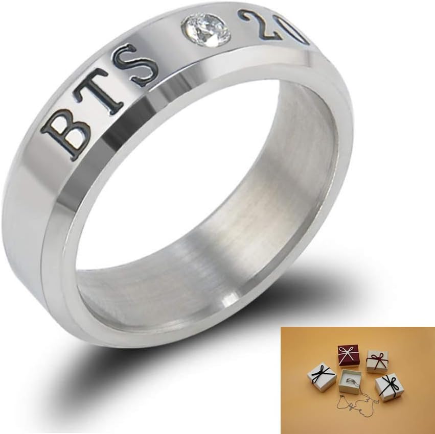 Thelivingstar Bangtan Boys Members Name Date Fashion Jewelry Silver Jin Ring with Chain,Gift Box