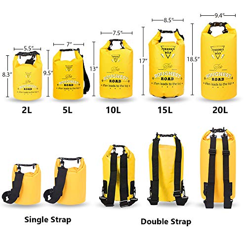 Forbidden Road 5L 10L 15L Waterproof Dry Bag (8 Colors) Dry Sack Roll Top Dry Compression Sack Keeps Gear Dry for Kayaking Boating Camping Canoeing Fishing Skiing Snowboarding (Yellow, 20L)