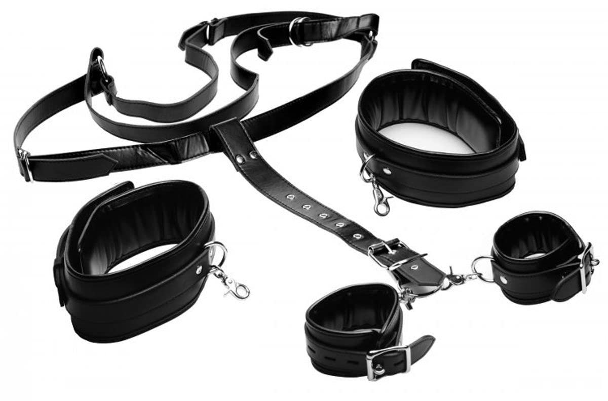 STRICT XR Brands Fesselgeschirr mit handfesseln-Schwarz Sex Toys4 Couples Bondage Miscellaneous Complete Harness Set, Black, One Size
