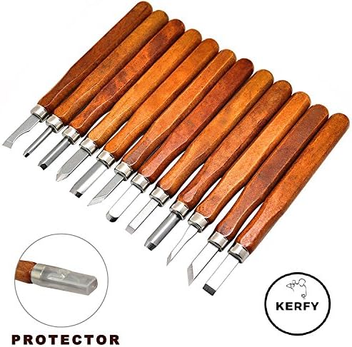 Wood Carving Tools Carbon Steel Chisel Set with Protective Cover – Highly Durable Carbon Steel Wood Carving Tools Knife Kit For Beginners by Kerfy