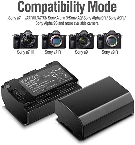 ENEGON NP-FZ100 battery 2 Pack 2280mAh and Fast Dual USB Charger with LCD Screen, Compatible with Sony ZV-E10II A9III A7CII ZV-E1 A7III A7IV FX3 FX30 A6700 A1 A7C A7CR A7RIV A7RV A7SIII A9II