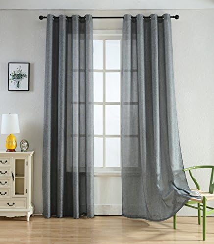 Merrylife High Class Linen Curtains with Grommets | 2 Panels Colorful Window Drapes | Length54” x 84”(GREY)