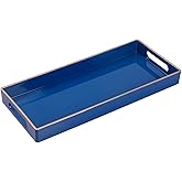 MAONAME Blue Bathroom Tray, Plastic Vanity Trays with Handles, Small Long Narrow Trays, Perfume Organizer Tray for Dresser, Bathroom Accessories, 13.8" x 6" x 1.58"