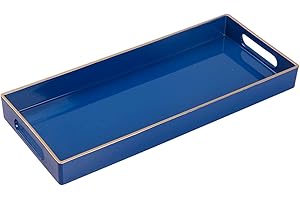 MAONAME Blue Bathroom Tray, Plastic Vanity Trays with Handles, Small Long Narrow Trays, Perfume Organizer Trays for Dresser, Bathroom Accessories, 13.8" x 6" x 1.58"