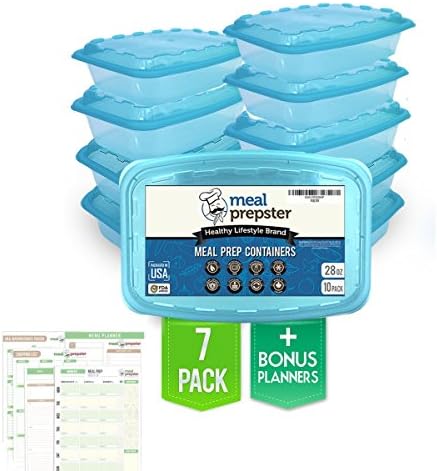 MEAL PREPSTER 1-Compartment Meal Prep Containers - Reusable, Stackable, BPA Free Plastic Food Safe Storage Containers, Microwave Freezer Dishwasher Safe w/ Airtight Lids - (28 Oz) (7-PACK)