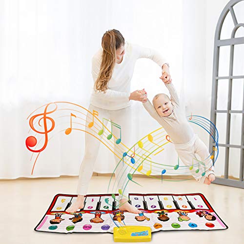 Tencoz Musical Piano Mat, Kids Portable Piano Keyboard Mat 8 Different Musical Instruments Build-in Speaker & Recording Function with 10 Melodies Educational Toy Best Gift for Kids Baby