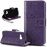 HTC One mini 2 Case,NSSTAR Butterfly Flower Flip PU Leather Fold Wallet Pouch Case Premium Leather Wallet Flip Stand Credit Card ID Holders Case Cover for HTC One Remix / One mini 2 (2014),Purple