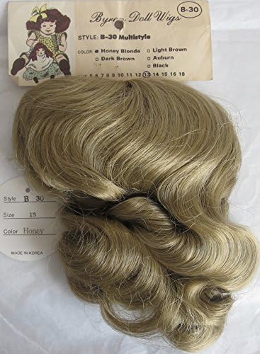 BYRON Craft DOLL HAIR WIG Style B-30 Fits SIZE 13" Color HONEY BLONDE Synthetic JAPAN Fiber w Front Bangs & Long Loose Curls at Back (Made in Korea)