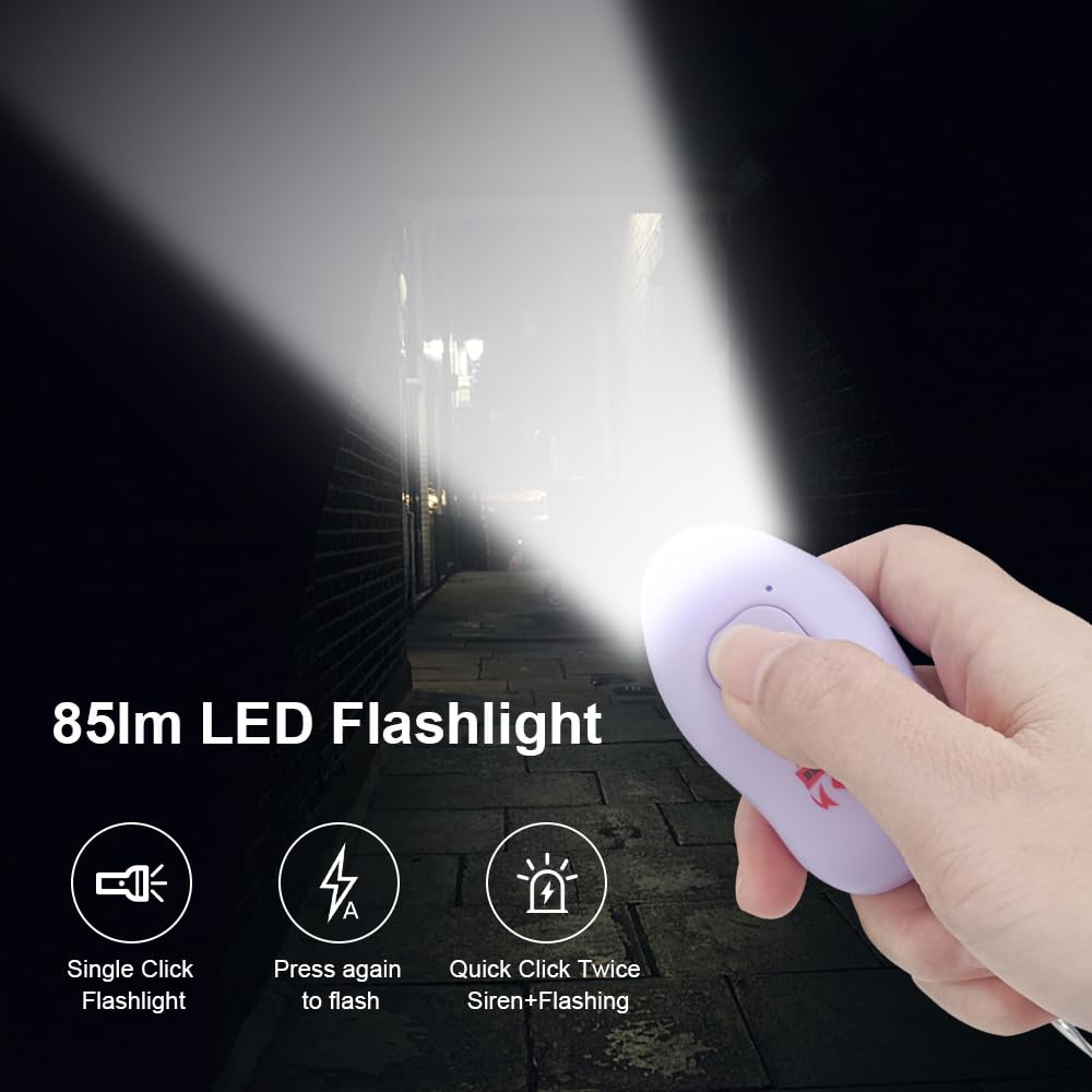 Fightsense Personal Alarm Keychain with Snap Hook, 130dB Siren Safety Alarm for Women LED Light (300m Audible) (Purple)