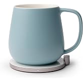 Ui+ Self-Heating Mug Set - Moonmist Blue | 18 fl oz / 532 mL Ceramic Coffee Mug Warmer, Infrared Temperature Control Heating Mug with OHOM Pad Max for Coffee &amp; Tea