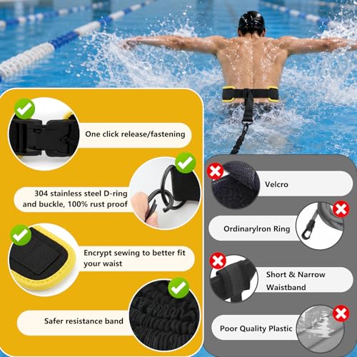 Premium Adult Swimming Belt for Pool, 3.5-8 m Swimming Belt with Elastic Rubber Bands, Swimming Aid Adults, Suitable for Beginners and Professionals, for Swimming Training