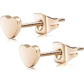 FACOKO Pure Titanium Heart Earrings Women Flat Star Earring Moon Nickel Free Hypoallergenic Stud Earrings for Sensitive Ears, Bar Earring Stud, Rose Gold/Gold/Black/Silver