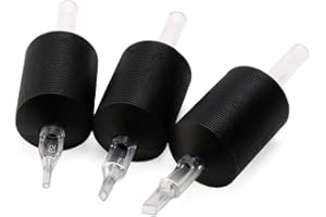 BISIBITA2 VORTEX 1.25-inch Soft Silicone Black Disposable Tattoo Tube Grips with Clear Long Tips 15pcs (9R)