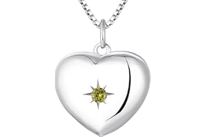 YL Heart Locket Necklace for Women, Solid Sterling Silver Personalized Photo Pendant Pictures Birthstone Jewelry