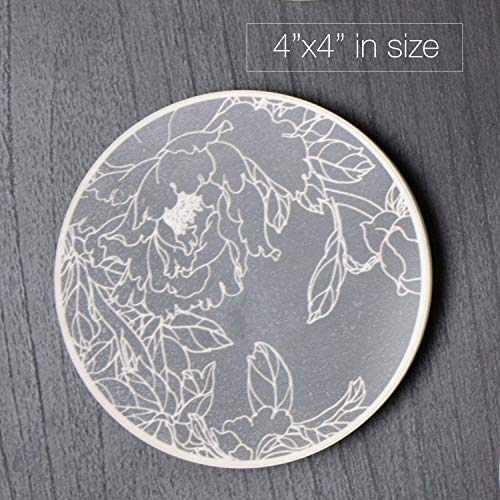Coaster Set of 4 with Holder | Stone Drink Coasters Set, Peony. Absorbent with Beautiful Blonde Holder | Made of Ceramic with Cork Back, Absorbs Spills - Thumbnail 5