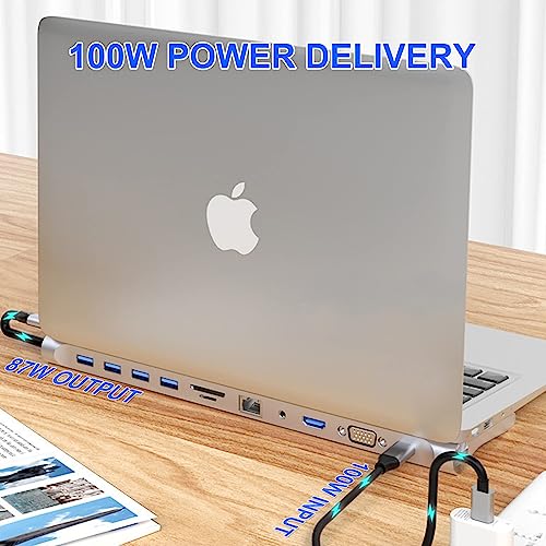 MAKINGTEC Laptop 11 in 1 USB C Docking Station, USB Type C to 4K 30Hz HDMI+VGA, SD/TF card reader, 5Gbps transfer speed, RJ45, 4 USB3.0, Adapter for MacBook, Mac Pro, Mac Mini, iMac
