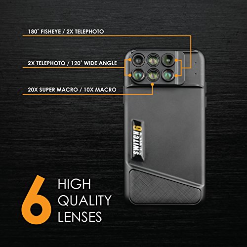 Ztylus Switch 6 for Apple iPhone X: 6 in 1 Dual Optics Lens System (Fisheye, Telephoto, Wide-angle, Macro and Super Macro), Double Layer Protection (Black)