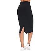 THE GYM PEOPLE Women's High Waist Tummy Control Pencil Skirts Stretchy Bodycon Midi Skirt Below Knee with Back Slit