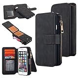 iPhone 7 Case, LONTECT 14 Card Slots Wallet Case with Zipper Cash Storage - PU Leather Wallet With Magnetic Detachable TPU Shock Absorbing Back Cover Case for Apple iPhone 7 - Black