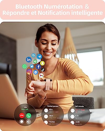 Parsonver Women's Smart Watch with Bluetooth Calls, Sports Watch with 100+ Sports, IP68 Waterproof, Sleep Monitor, Heart Rate Monitor, Pedometer, Smartwatch for Android & iOS, SPROD1, Rose Gold