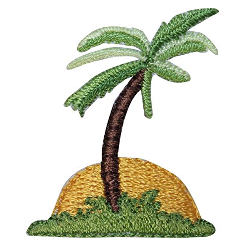 ID 1766 Palm Tree Sunset Patch Tropical Beach Scene Embroidered Iron On Applique