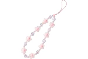 Meefisher Pink Flower Beaded Mobile Phone Charms Lanyard Aesthetic Sweet Cute Phone Wrist Strap Anti-Lost Chain for Women (Pink C)