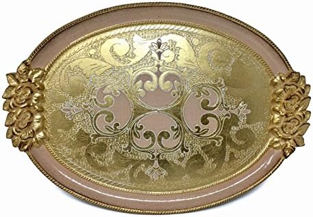 Authentic Florentine Gilded Oval Tray with Handles, Rose