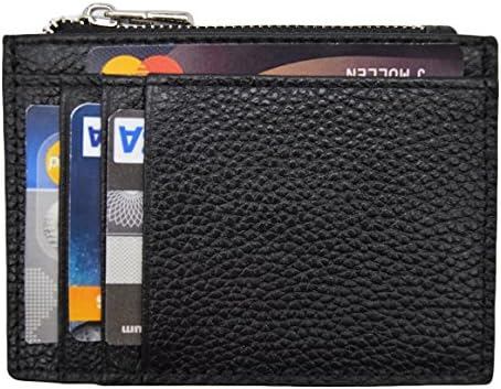 Mens RFID Blocking Front Pocket Wallet with Zipper Leather Slim Card Case Black