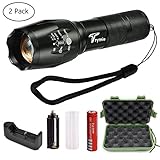 Trymie 2Pack XMLT6 LED 5 Modes 900 Lumen Bright Tactical Portable Waterproof Zoomable Adjustable Flashlight with Rechargeable 18650 Lithium Ion Battery Charger for Outdoors Home Emergency Gift-Giving
