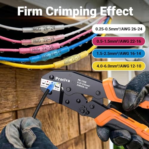 Preciva Crimping Pliers with 180 Heat Shrink Connectors (0.25-6 mm²), Crimp Connector Crimping Tool for Circuit Maintenance and Workshop Inserts
