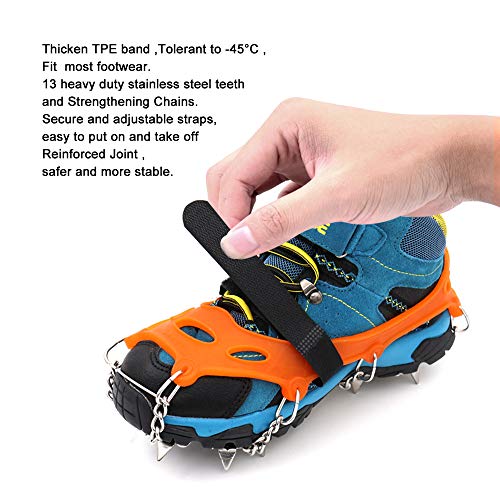 LeanKing Ice Snow Grips, Traction Cleats Ice Cleats with 18 Spikes for Walking, Jogging, Climbing and Hiking on Snow, Ice, Mud, Sand and Wet Grass (Orange (13 Spikes), S) - Thumbnail 5