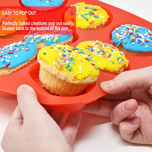 Perlli Top Quality 12 Cup Silicone Muffin Pan - Cupcake Mold Nonstick - Bpa Free Food Grade - Large Muffin Tin Baking Cups Liners - Reusable Rubber Bakeware Trays - Dishwasher Microwave Oven Safe