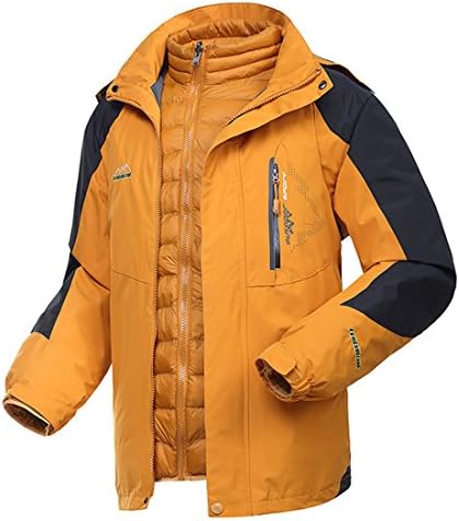 Threelove Mens 3 in 1 Jacket Down Waterproof Big and Tall Warm Down Jacket Winter Packable Yellow XL