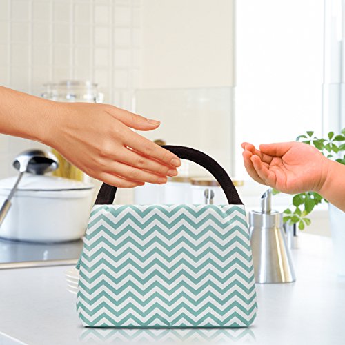 Philorn Reusable Insulated Lunch Bag Sturdy Oxford Box Tote with Zipper for Men, Women, Adult, Kid, School and Work (Light Blue with Waves)