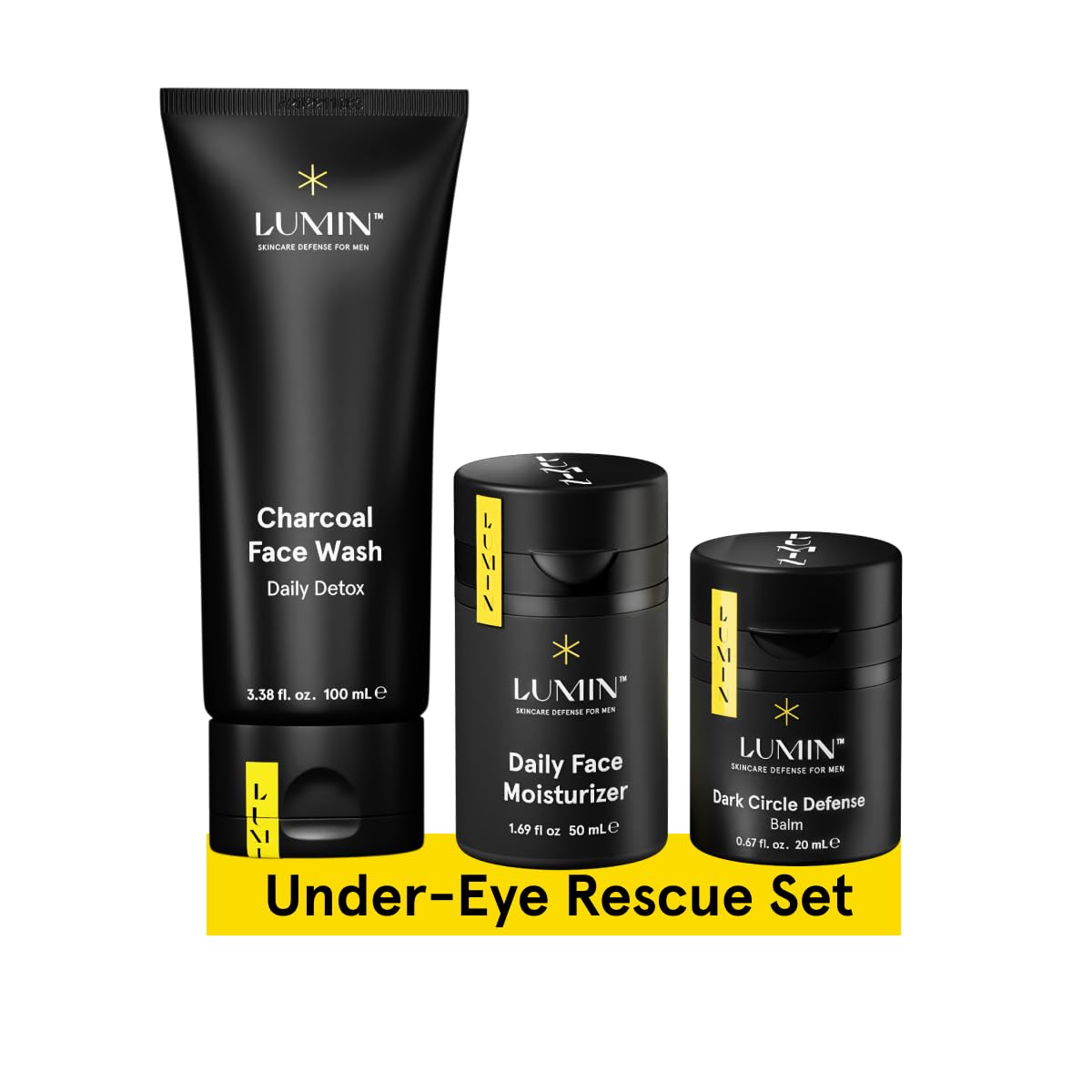 Lumin - No Baggage Trio - Skin Care Kit for Men - Dark Circle Defense, Charcoal Cleanser, Moisturizer - Helps with Tired Eyes, Dark Spots, Uneven and Dull Skin - 2 Month Supply — image 1