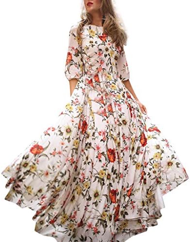 Lavany Women's Boho Swing Maxi Dresses Half Sleeve Floral-Printed Long Beach Dress