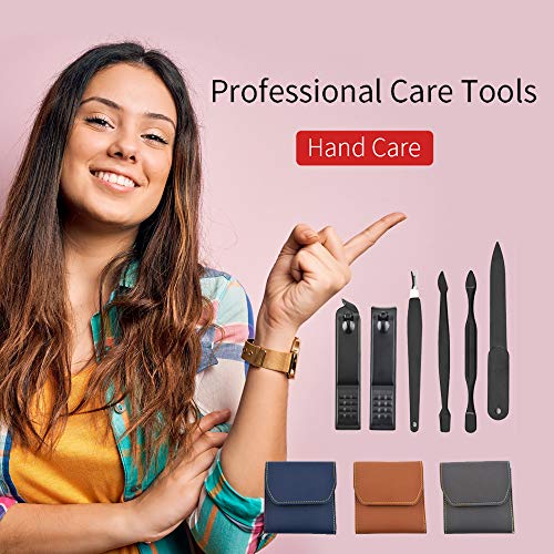 GGYao Nail Clipper Set Manicure Set - Stainless Steel Professional Grooming Kit, Nail Scissors and Clipper Manicure Pedicure Kit, 12 In 1 Portable Manicure Tools Kit with Leather Case - Blue