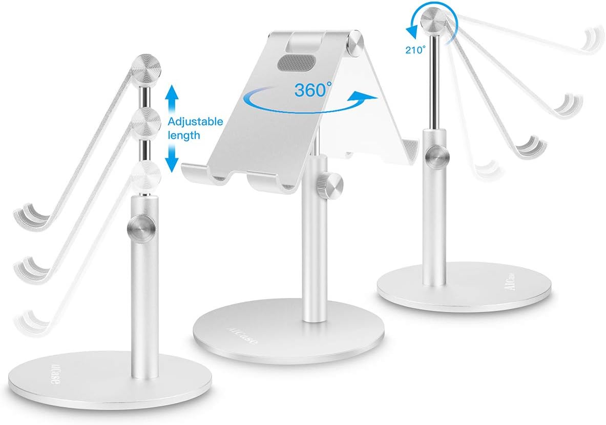 Adjustable Tablet/Phone Stand,AICase Telescopic Adjustable iPad Stand Holder,Universal Multi Angle Aluminum Stand Compatible with iPhone Smart Cell Phone/Tablet/iPad(4-13 inch), Silver: Computers & Accessories