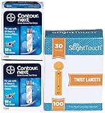 Bayer Contour Next Test Strips 100 Count, and 100 Slight Touch 30g Lancets...