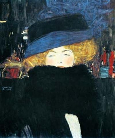 Portrait D Une Femme Avec Chapeau Et De Gustav Klimt Reproduction D Art Bleu 80 X 96cm Amazon Fr Cuisine Maison