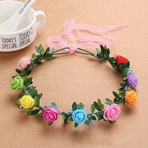 Adjustable Bridal Flower Garland Headband Flower Crown Hair Wreath Halo Floral Wreath Headband (10 PCS Different Colors) - Thumbnail 3